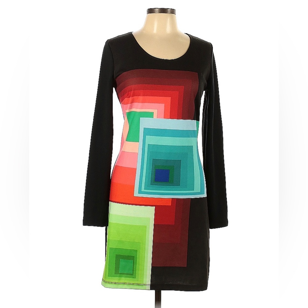 Desigual long sleeve geometric color block dress SZ Large